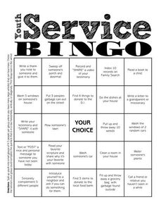 a black and white flyer with the words service bingo on it