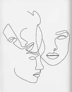 one line drawing of two women's faces