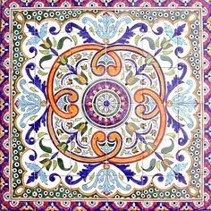 an intricately designed tile with colorful designs