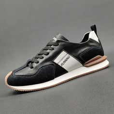 Men Fashion Patchwork Leather Casual Running Shoes-RAIIFY Black Leather Lace-up Shoes With Contrast Sole, Black Low-top Lace-up Shoes With Stitched Sole, Black Leather Low-top Lace-up Shoes, Black Leather Shoes With Stitched Sole For Streetwear, Black Low-top Sneakers With Stitched Sole, Sporty Black Lace-up Leather Shoes, Casual Black Leather Shoes With Stitched Sole, Black High-top Leather Shoes With Textured Sole, Black High-top Leather Shoes With Rubber Sole