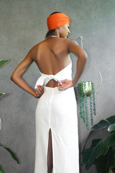 White Backless Linen Dress - Etsy Indonesia Elegant Backless Dress With Tie Back For Vacation, Fitted Beach Dress With Bow Tie Back, Tie Back Low Backless Dress For Brunch, Elegant Backless Tie-back Dress For Day Out, Fitted Summer Backless Dress With Bow Tie Back, Beach Cotton Dress With Bow Tie Back, White Halter Neck Backless Dress With Tie Back, Linen Halter Neck Dress With Tie Back, Chic Summer Backless Dress With Bow Tie Back