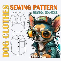 an image of a dog wearing glasses and a hat with the text sewing pattern sizes xs - xxl