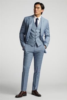 blue wedding suit Steel Blue Suit, Blue Grey Suit, Classic Blue Three-piece Suit, Blue Tailored Three-piece Wedding Suit, Elegant Blue Three-piece Suit With Pressed Crease, Groom Suit Tweed, Luxury Tailored Blue Three-piece Suit, Luxury Blue Single-breasted Three-piece Suit, Cornflower Blue Wedding