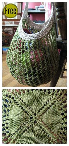 two pictures showing the same bag as it appears to have been crocheted