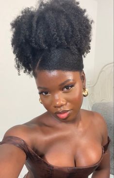 Low Maintenance Afro Hairstyles, Pig Tails Natural Hair, Puff With Swoop, High Puff With Swoop, Long 4c Hairstyles, Hair Calendar, Low Puff, Type 4 Natural Hair, Natural Hair Puff