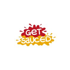 the get sauced logo is red and yellow, with splashing on it's side