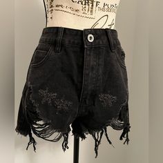 Xs (26) Distressed Black Shorts Ripped Jeans Shorts, Gothic Shorts, Ripped Jean Shorts, Concert Outfits, High Waist Shorts, Bottom Clothes, Shorts Black, Black Mesh, Concert Outfit