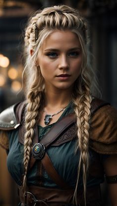 Nordic Women Hairstyles, Girl Viking Hair, Blonde Viking Woman, Viking Women Hair, Nordic Braids Women, Warrior Braids Woman, Viking Hair Women, Nordic Hairstyles Women, Norse Hairstyles Women