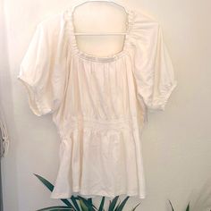 White Boho Top From Old Navy Brand New With Tags Casual White Square Neck Blouse, White Square Neck Blouse For Daywear, Casual Square Neck Blouse For Vacation, Chic White Short Sleeve Peasant Top, Cotton Tops With Square Neck For Vacation, Cotton Square Neck Top For Vacation, Square Neck Cotton Tops For Vacation, White Relaxed Fit Peasant Blouse, White Peasant Blouse With Relaxed Fit