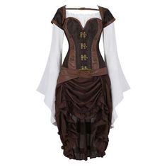 Steampunk costume: go back in time and play a real steampunk damsel! Full steampunk costume for women The package includes: corset, blouse, and skirt Material composition: faux leather, spandex, polyester Authentic victorian steampunk look Choose your costume size with the chart below. If you are between two sizes, tak Corset Dress Vintage, Corset With Skirt, Steampunk Corset Dress, Leather Corset Dress, Blouse Corset, Medieval Peasant, Saloon Girl, Moda Steampunk, Women Steampunk