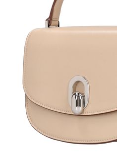 Height: 17cm Width: 14cm Depth: 4cm. Single top handle. Front flap with clasp closure. One internal compartment Formal Shoulder Bag With Metal Hardware And Round Handle, Formal Shoulder Bag With Round Handle And Metal Hardware, Luxury Formal Bags With Round Case, Formal Beige Flap Bag With Turn-lock Closure, Modern Top Handle Flap Bag With Turn-lock Closure, Elegant Top Handle Flap Bag With Turn-lock Closure, Modern Top Handle Flap Bag With Silver-tone Hardware, Top Handle Flap Bag With Turn-lock Closure For Evening, Elegant Shoulder Bag With Detachable Strap And Round Case