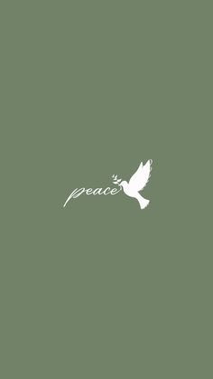 the word peace is written in white on a green background with a bird flying above it