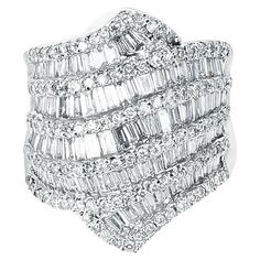 A 18K 1.35 ct. Five Row Diamond Baguettes Cocktail Ring. The ring size is 7 3/4 US. Radiant Ring, Bling Ideas, Ring Guide, Diamond Baguette, Gold Sign, Baguette Diamond, Jewelry Rings Engagement, Beauty Gift, Cocktail Ring