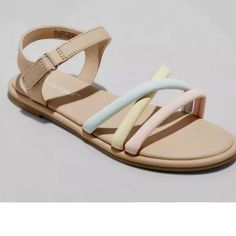 Girls' Anja Ankle Strap Sandals Multicolor - Cat & Jack - Size 4 Cute Pink Ankle Strap Sandals, Cute Ankle Strap Synthetic Sandals, Multicolor Sandals For Spring Playtime, Fun Sandals For Playtime In Spring, Fun Playtime Sandals For Spring, Cute Sandals For Playtime In Spring, Cute Sandals For Spring, Playful Sandals For Spring Playtime, Flat Gladiator Sandals