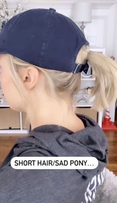 How To Look Good In Baseball Cap, Short Hair With A Ballcap, Hair With Ball Cap How To Wear, Ball Cap Ponytail, How To Style A Ball Cap Women, Ways To Wear A Hat Baseball Caps, Women Baseball Cap Hair, Wearing A Baseball Hat With Short Hair, Short Hair In Ball Cap