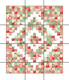 a quilted square with red, green and white squares