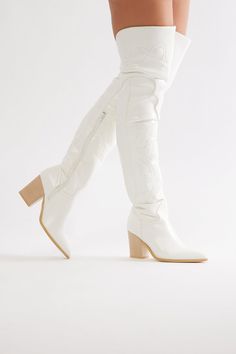 Available In White. Thigh High Cowboy Boots Pointed Toe High Heel Block Heel Imported | Texas Charm Thigh High Boots in White size 7 by Fashion Nova Jeans Jumpsuit, Halloween Women, Thigh High Boots, Thigh Highs, Matching Dresses, High Boots, White Fashion, Cowboy Boots, Block Heels