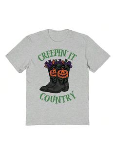 COMFY & COOL: Nearly There offers graphic shirts made of materials that are durable, comfortable, and easy to care for. Whether you're looking for a funny, inspirational, or pop-culture-inspired graphic shirt, we've got you covered.Nearly There Creepin It Country Halloween Graphic Cotton Short-Sleeve T-Shirt Sport Grey Casual  Short Sleeve Cotton Figure,Geometric,Halloween,Letter  Medium Stretch  Men Clothing, size features are:Bust: ,Length: ,Sleeve Length: Geometric Halloween, Country Halloween, Halloween Letters, Halloween Graphic, Graphic Shirt, Men Clothing, Graphic Shirts, Sleeve Cotton, Cotton Shorts