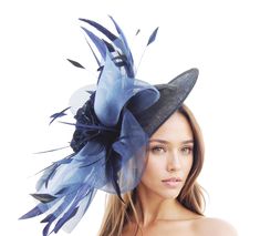 Navy Blue Statement Hatinator Women Kentucky Derby Hats Wedding Royal Ascot Fascinator Headpiece Church Cocktail Ladies Day Headwear Navy Blue Magdalena Crin & Feather Sinamay Disc Fascinator Hat Gorgeous fascinator made with navy blue crin, burnt coque feathers and flower on a large navy blue sinamay base. Measures about 12 inches wide, longer with crin This navy headpiece is mounted with a matching headband. If you prefer a headband to match your hair, please make a note at check out what colo Elegant Blue Costume Hat For Evening, Blue Fascinator For Church And Kentucky Derby, Blue Short Brim Headpiece For Evening, Royal Blue Mini Hats For Kentucky Derby Wedding, Royal Blue Mini Hats For Wedding At Kentucky Derby, Elegant Blue Headpiece For Kentucky Derby, Blue Mini Hat With Short Brim For Races, Fitted Blue Mini Hats For Church, Blue Fascinator For Royal Ascot Races