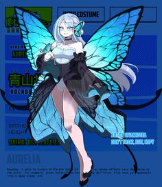 a woman dressed as a fairy with blue wings and black dress, standing in front of a