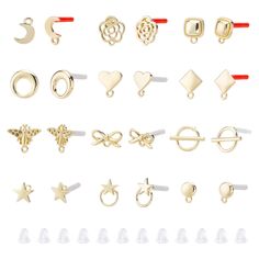 PRICES MAY VARY. 12 Styles to Choose: you will get flat round, heart, rhombus, star, squre, star, bownot, moon... 12 different styles inbox. 4pcs/style, 48pcs in total. With 48pcs earring backs provided. You can make 24 pairs stylish earrings out of this pack. Quality Kit: our earring posts are made of alloy, with steel pin. Safe and comfortable to wear. Well polished surface, plated with light gold color, suitable for women from various ages. Delicate craftmanship provide you dainty and elegant Light Gold Color, Elegant Branding, Ear Pins, Plastic Earrings, Golden Earrings, Stylish Earring, Amazon Art, Color Dorado, Diy Pendant