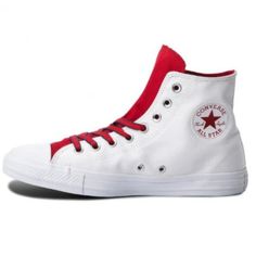 Limited Edition -- Converse Chuck Taylor All Star - White With Red Bottoms - Brand New With Original Box White Converse High-top Sneakers With Rubber Toe Cap, Casual White High-top Sneakers With Rubber Toe Cap, Red Sporty Canvas Shoes For Sports, Sporty Converse High-top Sneakers With Red Sole, White Canvas Shoes With Red Sole And Round Toe, White Canvas Shoes With Red Sole, Red Canvas Shoes For Sports, Sporty Red Mid-top Canvas Shoes, Casual Sneakers With Red Accents For Streetwear