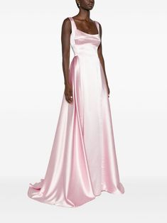 Find ATU BODY COUTURE Satin-finish Sleeveless Gown on Editorialist. light pink satin finish round neck sleeveless fitted waistline A-line skirt pleated skirt floor-length V-back concealed rear zip fastening train Pink Wedding Gowns, Simple Prom Dresses, Gown Pink, Couture Top, Pink Gown, Couture Gown, Simple Prom Dress, Sleeveless Gown, Pink Gowns