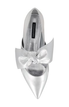 A pronounced instep bow lends visual intrigue to a poised flat fashioned with a pointy toe for trendsetting appeal. Cushioned footbed Leather or textile upper/leather lining and sole Made in Brazil Party Flats With Removable Insole And Pointed Toe, Elegant Flats With Satin Bow, Elegant Spring Flats With Satin Bow, Elegant Party Flats With Satin Bow, Feminine Formal Flats With Bow, Spring Formal Flats With Bow, Feminine Pointed Toe Evening Flats, Formal Closed Toe Flats With Bow, Elegant Wedding Flats With Bow