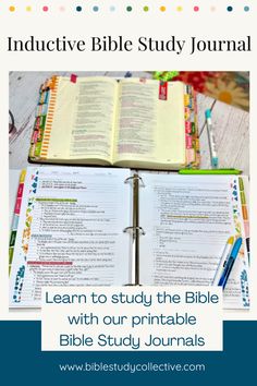 an open bible with the words, learn to study the bible with our printable bible journal