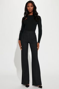 Tall Victoria High Waisted Dress Pant Pinstripe - Black/White | Fashion Nova, Career/Office | Fashion Nova Womens Pinstripe Pants, Elegant High Waist Pinstripe Pants, Pin Stripe Pants Outfit, Pinstripe Trousers Outfit, Elegant High-waist Pinstripe Pants, Cheap High-waist Pinstripe Pants, Pinstripe Pants Outfit, Chic Pinstripe Wide-leg Bottoms, Fitted Pinstripe Wide-leg Bottoms