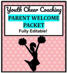 a sign that says, youth cheer coaching parent welcome packet fully editable with a silhouette of a cheerleader holding pom poms