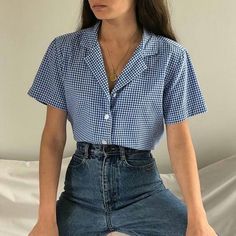 Blue Shirt With Jeans, Fashion 90s, Look Vintage, 가을 패션, Mode Vintage, Cotton Blouses