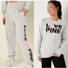 Victorias Secret Pink 2 Piece Set Limited Edition Heather Gray Long Sleeve Shirt And Matching Joggers/Sweatpants Size Xs || Oversized Fit Sold Out Online And In Stores Not Sure Why This Item Came With No Tags But 100% Brand New So I’m Listing As Nwt, Any Questions Ask Vs Pink Originals Campus Long Sleeve Tee Looks Like A Light Gray In Person. Has Black Sequins That Says “Love Pink” On The Front With A Glitter Heart In Pink Pup Dog Design. Now This Outfit Definitely Reminds Me Of The Older Styles Pink Sporty Bottoms With Graphic Print, Sporty Pink Graphic Print Bottoms, Sporty Pink Bottoms With Graphic Print, Pink Sports Bottoms With Graphic Print, Pink Sports Shorts With Graphic Print, Pink Letter Print Bottoms For Loungewear, Pink Letter Print Loungewear Bottoms, Pink Activewear Long Pants For Loungewear, Pink Cotton Activewear Long Pants