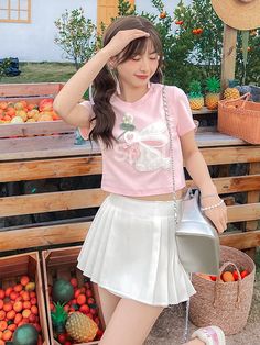 This cute and charming t-shirt features a lovely bunny design, making it a perfect addition to any kawaii or lolita wardrobe. The bowknot and flower detail add an extra touch of sweetness.  Please note that this product includes only one T-shirt.  Garment Size   	 		 			Size 			S 			M 			L 		 		 			Full Length 			37 			38.5 			40 		 		 			Bust 			77 			81 			85 		 		 			Shoulders 			33.5 			34.5 			35.5 		 		 			Sleeve Length 			15.5 			16 			16.5 		 		 			Hem Circumference 			70 			74 			78 Spring Cotton T-shirt With Bow, Casual T-shirt With Cute Design For Spring, Cute Bow T-shirt For Spring, Summer T-shirt With Bow And Short Sleeves, Summer Bow T-shirt With Short Sleeves, Summer Short Sleeve T-shirt With Bow, Summer Bow Detail Short Sleeve T-shirt, Cute Bunny Design Short Sleeve T-shirt, Cute Short Sleeve T-shirt With Bunny Design