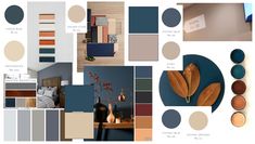 a collage of different shades of blue and brown