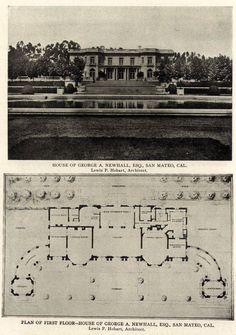 an old house is shown with plans for it's front and back sides, as well as the first floor plan