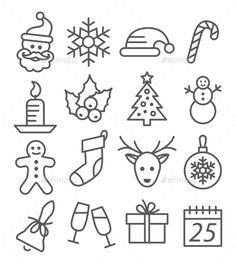 christmas icons and symbols in line on white background - miscellaneous objects / items web elements