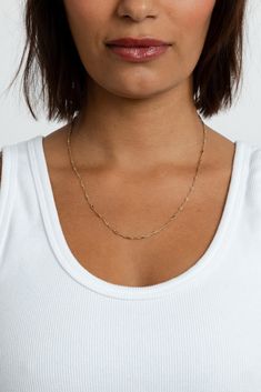 Life is too short to wear boring jewelry. With Harlow, you get the classic feel of a chain necklace, with a modern twist in design. Intricate detailing gives this piece a fresh, luxe feel for everything from cocktail parties to jeans and tees. Add your favorite charm to complete your look. Gold-filled 3mm chain width Available in 3 lengths Classic Necklace With Delicate Chain For Everyday Elegance, Chic Gold-plated Paperclip Chain Necklace, Chic Gold Plated Necklace With Paperclip Chain, Trendy Yellow Gold Necklace With Rectangular Links, Trendy Yellow Gold Necklaces With Rectangular Links, Dainty Yellow Gold Chain Necklace For Party, Classic Everyday Chain Necklace With Delicate Chain, Gold Station Necklace With Adjustable Chain, Dainty Chain Link Necklaces For Everyday