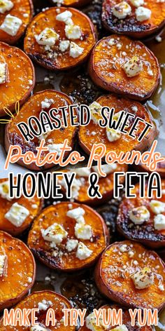 roasted sweet potato rounds with honey and feta