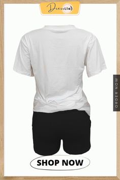 Short Sleeve Tee Shirt Biker Shorts Joggers Outfits Relaxed Fit Short Top For Streetwear, Cotton Top For Streetwear, Short Length, Cotton Short-length Tops For Streetwear, Cotton Short Length Tops For Streetwear, Casual White Cotton Biker Shorts, Stretch Short Tops With Letter Print, Short Stretch Tops With Letter Print, Stretch Tops With Letter Print, Stretch Letter Print Short Tops