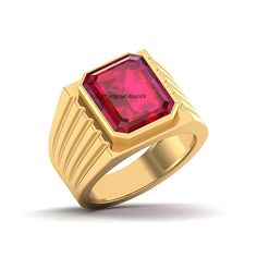 Ruby Ring, Red Rectangle Gemstone Ring, 925 Solid Sterling Silver Ring, Yellow Gold Ring, Gift Ring, Women Ring, Statement Ruby Jewelry Anniversary Signet Ring With Rectangular Gemstone, Red Rectangular Ring With Polished Finish, Red Rectangular Rings With Polished Finish, Rectangular Red Rings With Polished Finish, Fine Jewelry Ruby Ring With Rectangular Stone, Fine Jewelry Ruby Rings With Rectangular Stone, Ruby Ring With Rectangular Stone For Anniversary, Classic Ruby Ring With Polished Rectangular Finish, Classic Ruby Ring With Rectangular Polished Finish