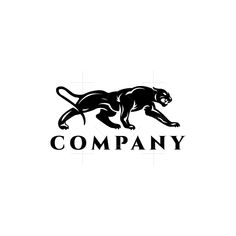 a black and white logo with a panther on it's back, the word company is