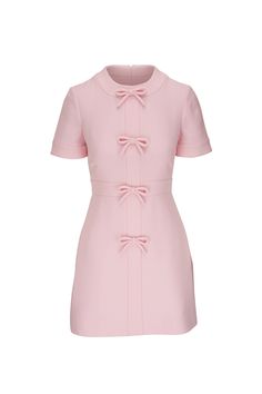 Valentino - Solid Light Pink Crepe Couture Bow Dress Tailored Mini-length Dress For Semi-formal Occasions, Tailored Semi-formal Dress With Structured Boning, Semi-formal Fitted Dress With Structured Boning, Feminine Formal Lined Dresses, Feminine Mini Dress For Semi-formal Occasions, Feminine Mini Length Dresses For Semi-formal Occasions, Tailored Feminine Formal Dresses, Tailored Dresses For Daywear, Spring Evening Wool Dresses