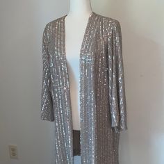 Amazing Kimono Style Sequined Cardigan Brand New Size S Sequin Cardigan For Spring Night Out, Sequin Cardigan For Night Out In Spring, Glamorous Sequined Cardigan For Spring, Chic Sequined Cardigan, Elegant Spring Cardigan With Sequins, Elegant Sequined Cardigan For Spring, Elegant Sequin Cardigan, Elegant Spring Sequin Cardigan, Spring Open Front Cardigan For Night Out