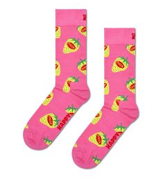 Did you know that despite their names, strawberries are not true berries? True berries have their seeds on the inside, unlike strawberries. That being said, it's still our favorite berry. These straw-not-berry socks come in two different colors, red not-berries against a black sock, and yellow not-berries against a pink sock. Made from soft and breathable combed cotton, and with reinforced heel and toe. 
  
  
Vibrant strawberry-inspired designs take center stage on the Strawberry Fresh Sock, ad Pineapple Socks, Cactus Socks, Cow Socks, Flower Socks, Tie Dye Socks, Striped Sneakers, Pink Socks, Socks Sneakers, Black Socks