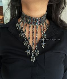 "Add charm and charisma to your beautiful personality with these stunningly handcrafted Afghani chokers in intricate meenakari work . The vibrant colours give this choker a very eye catching look. Wear it with any of your formal or casual outfits and grab compliments all the way! Length of the metal part in the choker is 10\" Weight of the choker is 100 gm Note: All in stock items will be shipped from New Delhi, India within 2-3 business days after receipt of payment. International orders may ta Jewellery Choker, Beautiful Personality, Indian Accessories, Fancy Jewellery Designs, New Delhi India, Indian Jewellery Design Earrings, Indian Jewellery Design, Indian Jewelry Sets, Choker Set