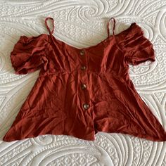 Nwt Off The Shoulder Top! Burnt Orange Color Brown Buttoned Top For Vacation, Cute Button-up Tops For Day Out, Rust Top, Burgundy Shirt, Sheer White Blouse, Heart Blouse, Pink Floral Blouse, Green Tunic, Women White Blouse