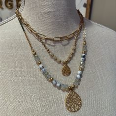 Nwt. Gold Necklace With Gorgeous Iridescent And Marble Like Beads. Looks Like 3 Necklaces All In One. Adjustable Length. See Last Pic Of Light Discoloration On Chain From Storage. I Didn’t Try To Clean. Bundle With Other Items For Discount! Gold Beaded Necklace, Gold Bead Necklace, Gold Beads, Womens Jewelry Necklace, All In One, Gold Necklace, Beaded Necklace, Marble, Jewelry Necklaces