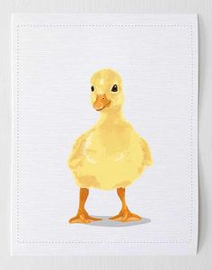 a painting of a yellow duck on white paper