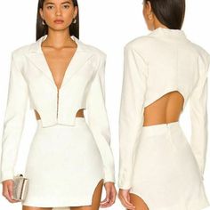 H:Ours Women's Size Xs Ivory Front Hook Padded Shoulders Kitt Blazer. This Is Brand New With Tags. Size: Xs Dimensions: Length: 19-1/2" Front, 13" Sides & 9" Back Pit To Pit: 15-1/2" Sleeve: 23-1/2" Includes Blazer Only. Aa8 Tailored White Blazer For Night Out, Tailored White Blazer For A Night Out, White Tailored Blazer For Night Out, Feather Jacket, Cropped Blazer, Suit Separates, Colored Blazer, Suit Jackets, Blazer Suit